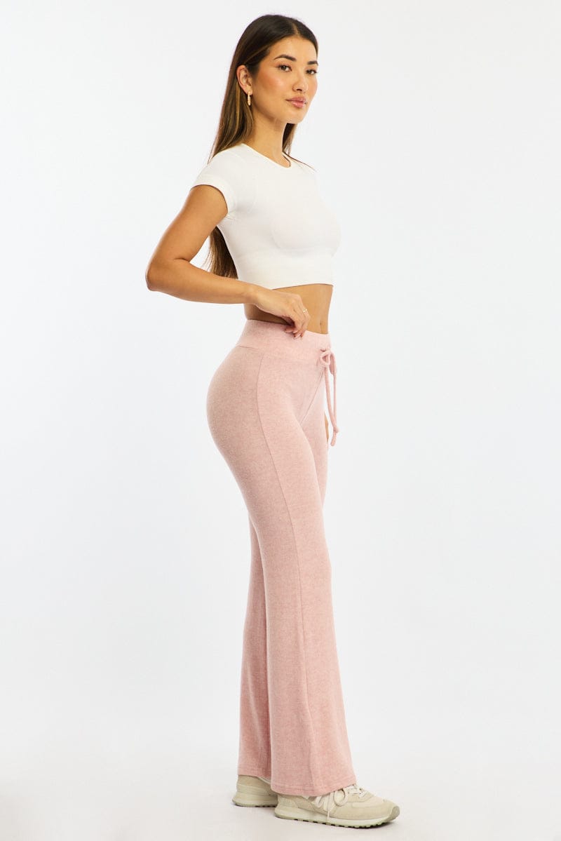 Pink Flare Leg Pants Elasticated Waist