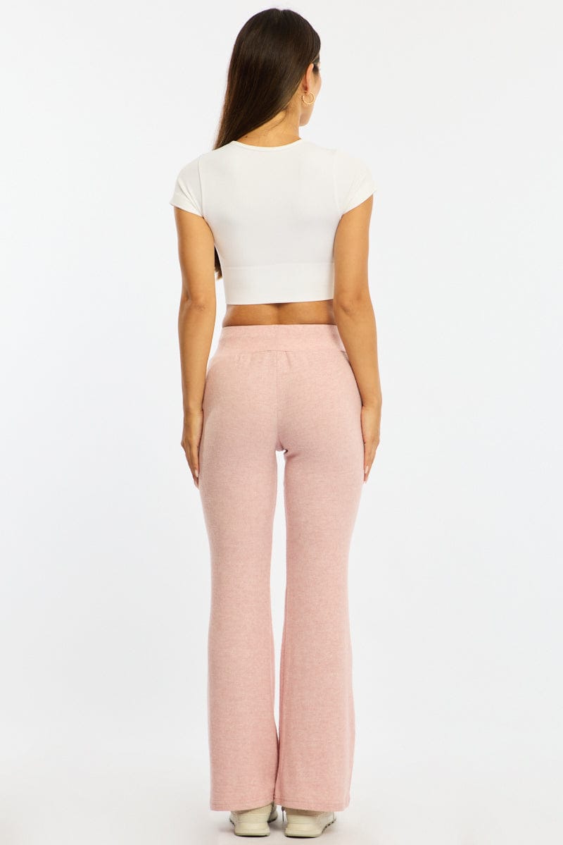 Pink Flare Leg Pants Elasticated Waist