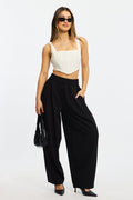 Black Barrel Leg Pant Elastic Waist