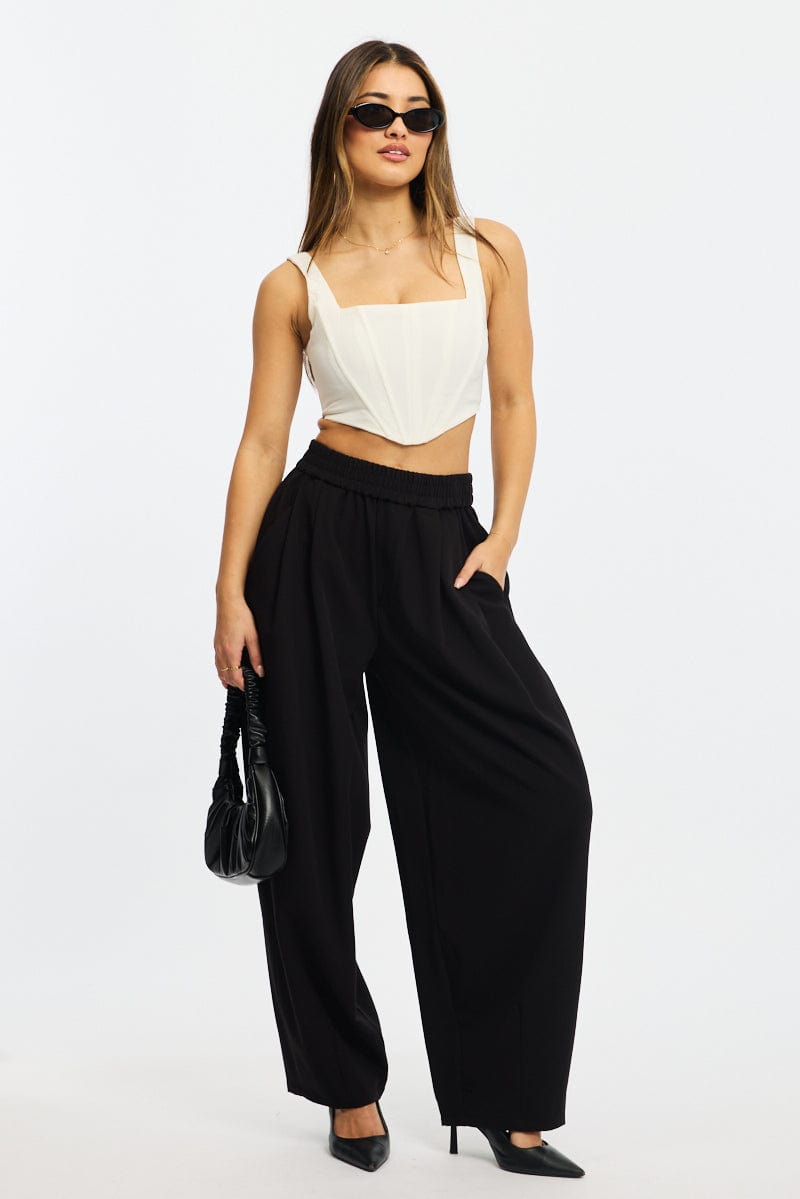 Black Barrel Leg Pant Elastic Waist