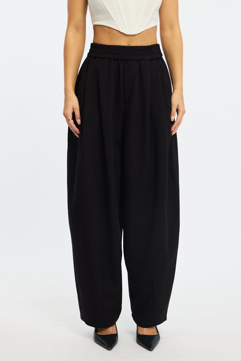 Black Barrel Leg Pant Elastic Waist