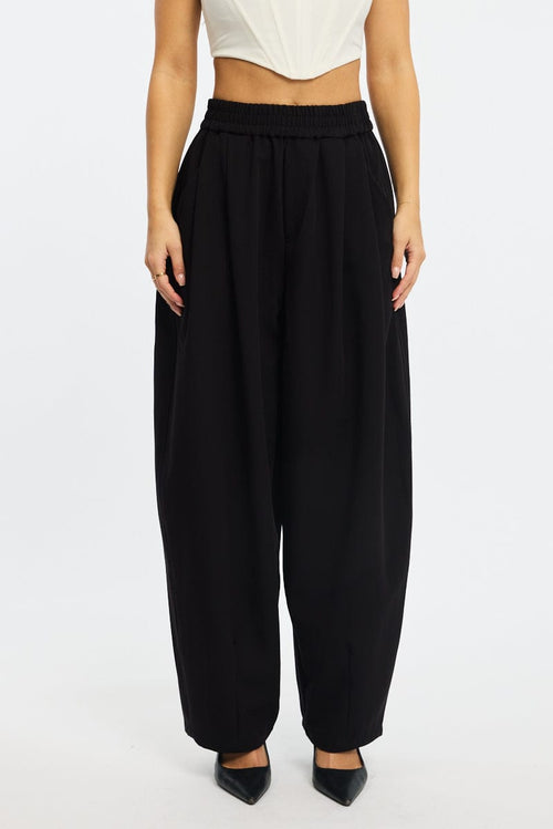 Black Barrel Leg Pant Elastic Waist