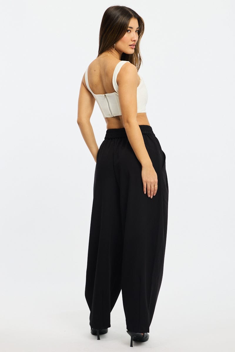 Black Barrel Leg Pant Elastic Waist