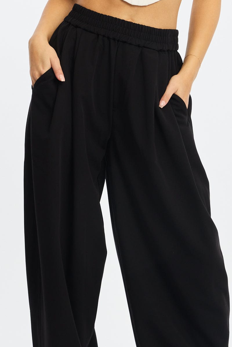 Black Barrel Leg Pant Elastic Waist