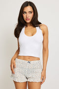 White Ditsy Ditsy Ruffle Mini Shorts