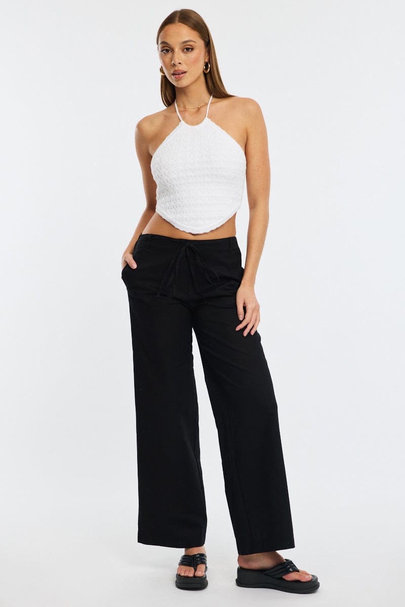 Black Wide Leg Pants Waist Tie