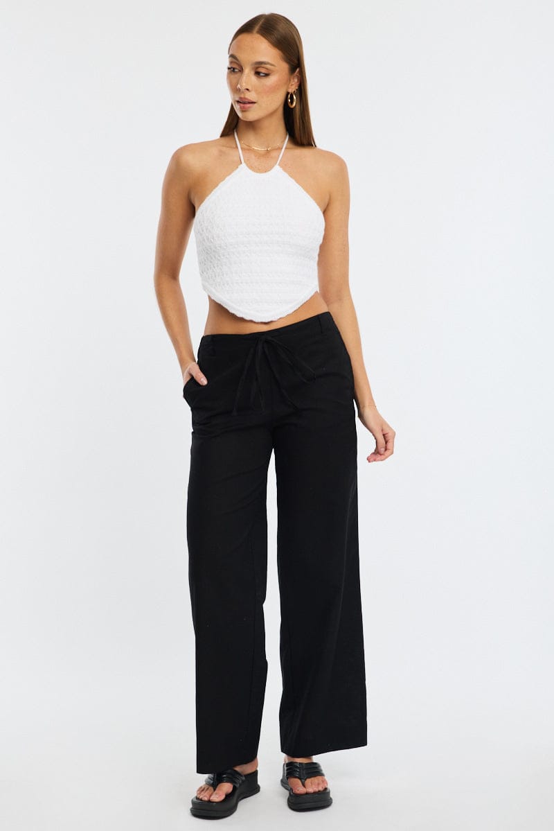 Black Wide Leg Pants Waist Tie