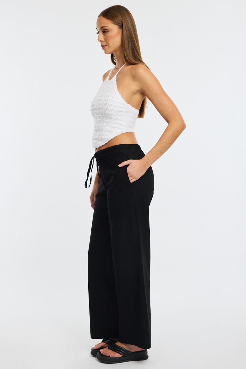 Black Wide Leg Pants Waist Tie