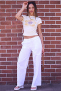 White Wide Leg Pants Waist Tie