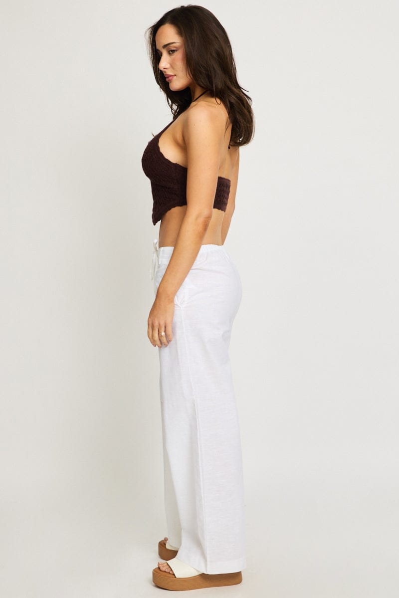 White Wide Leg Pants Waist Tie