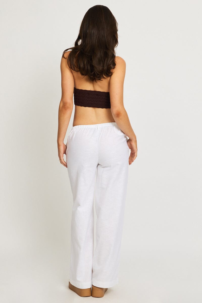 White Wide Leg Pants Waist Tie