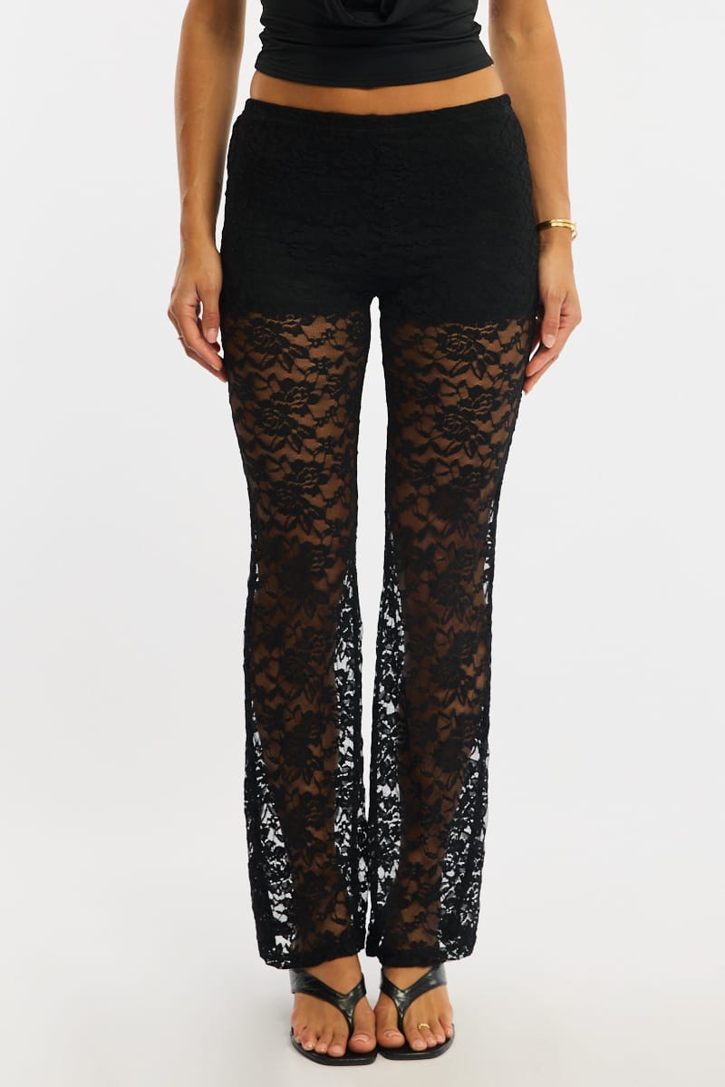 Black Flare Leg Pants Lace