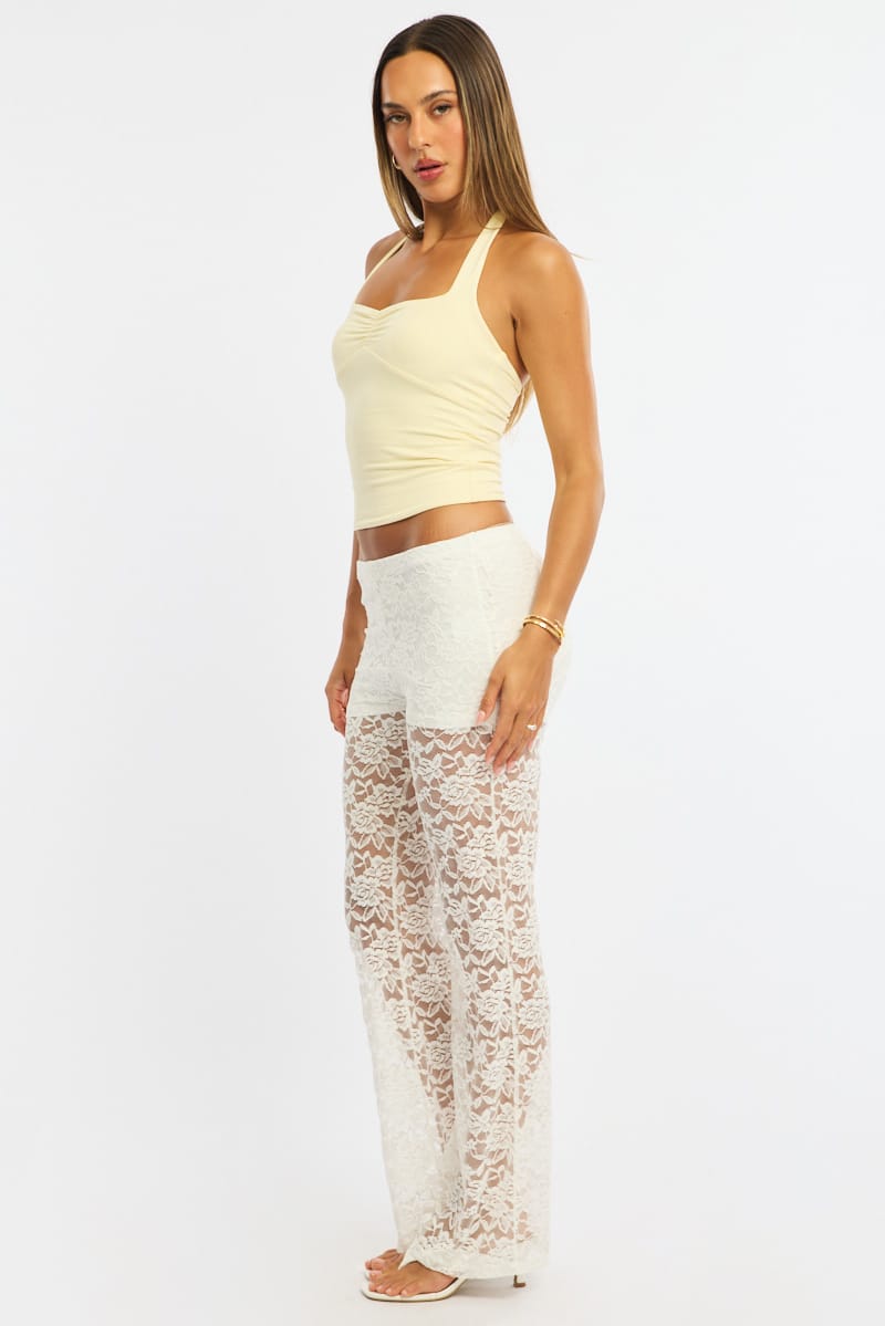 White Flare Leg Pants Lace