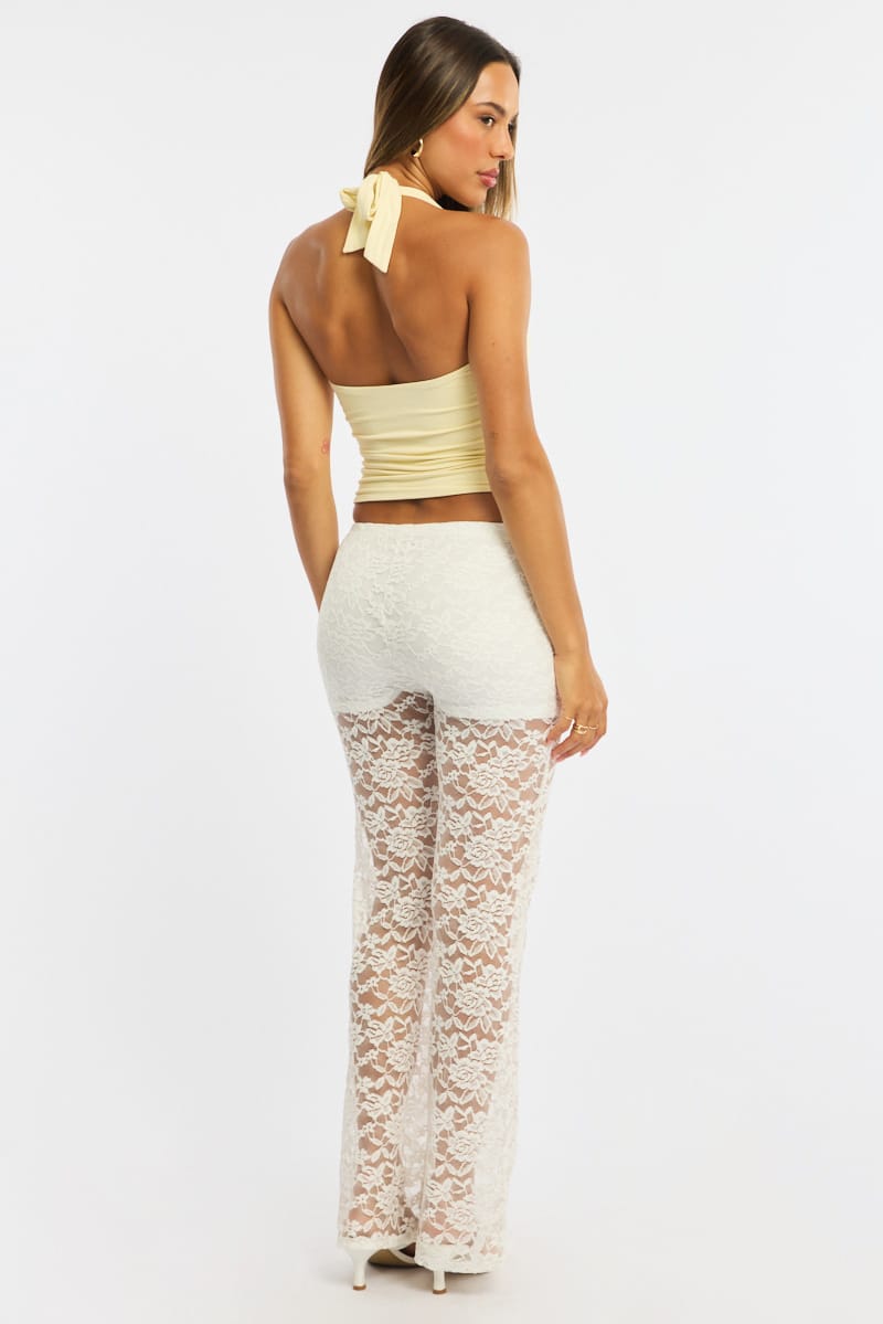 White Flare Leg Pants Lace