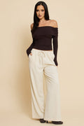 Beige Wide Leg Pants Elasticated Waist