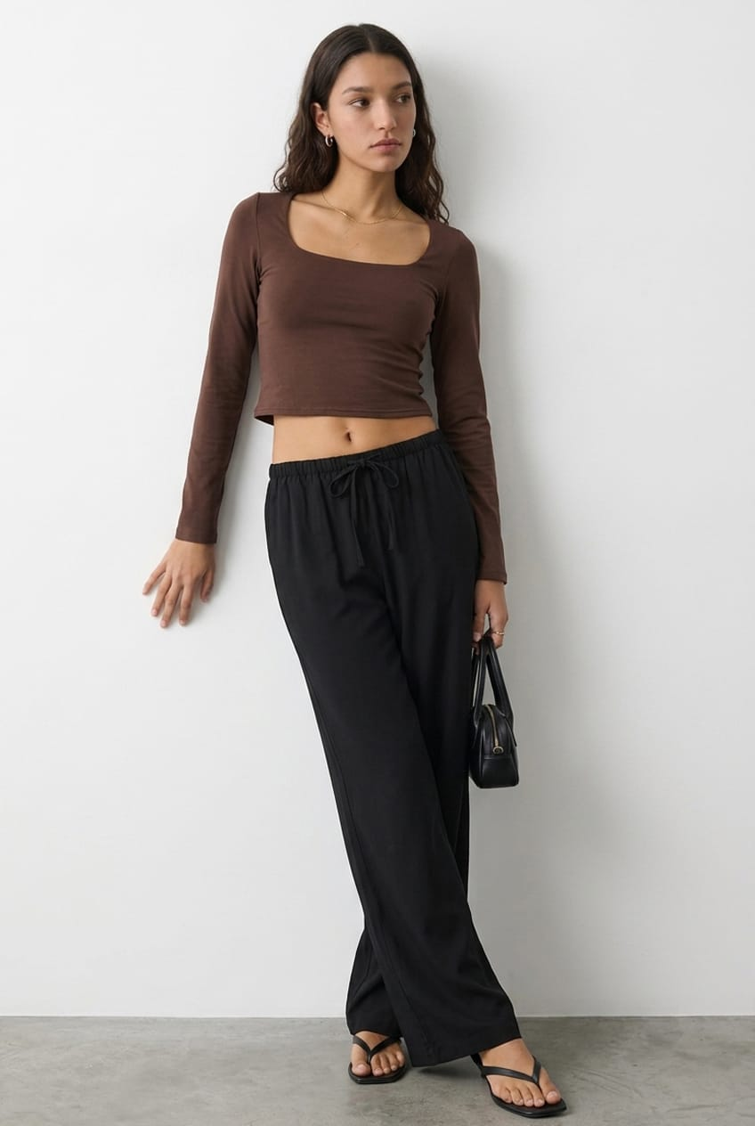 Black Wide Leg Pants Elasticated Waist