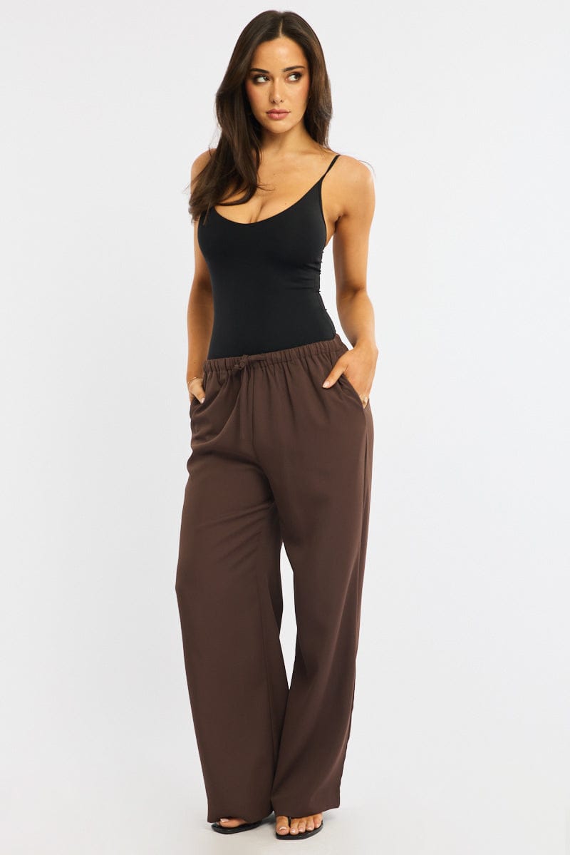 Red Wide Leg Pants Elasticated Waist