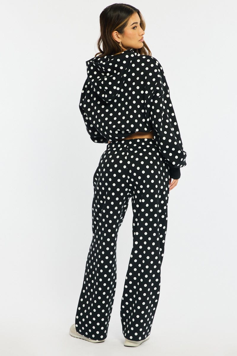 Black Polka Dot Track Pants Wide Leg