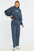 Blue Polka Dot Track Pants Wide Leg