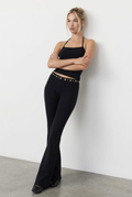 Black Flare Leg Pants Stud Waist