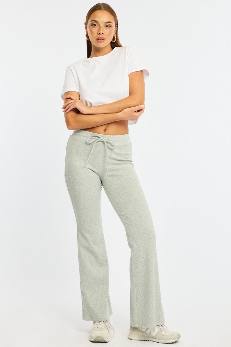Grey Flare Leg Pants Mid Rise