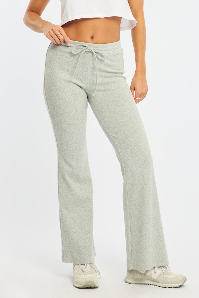 Grey Flare Leg Pants Mid Rise