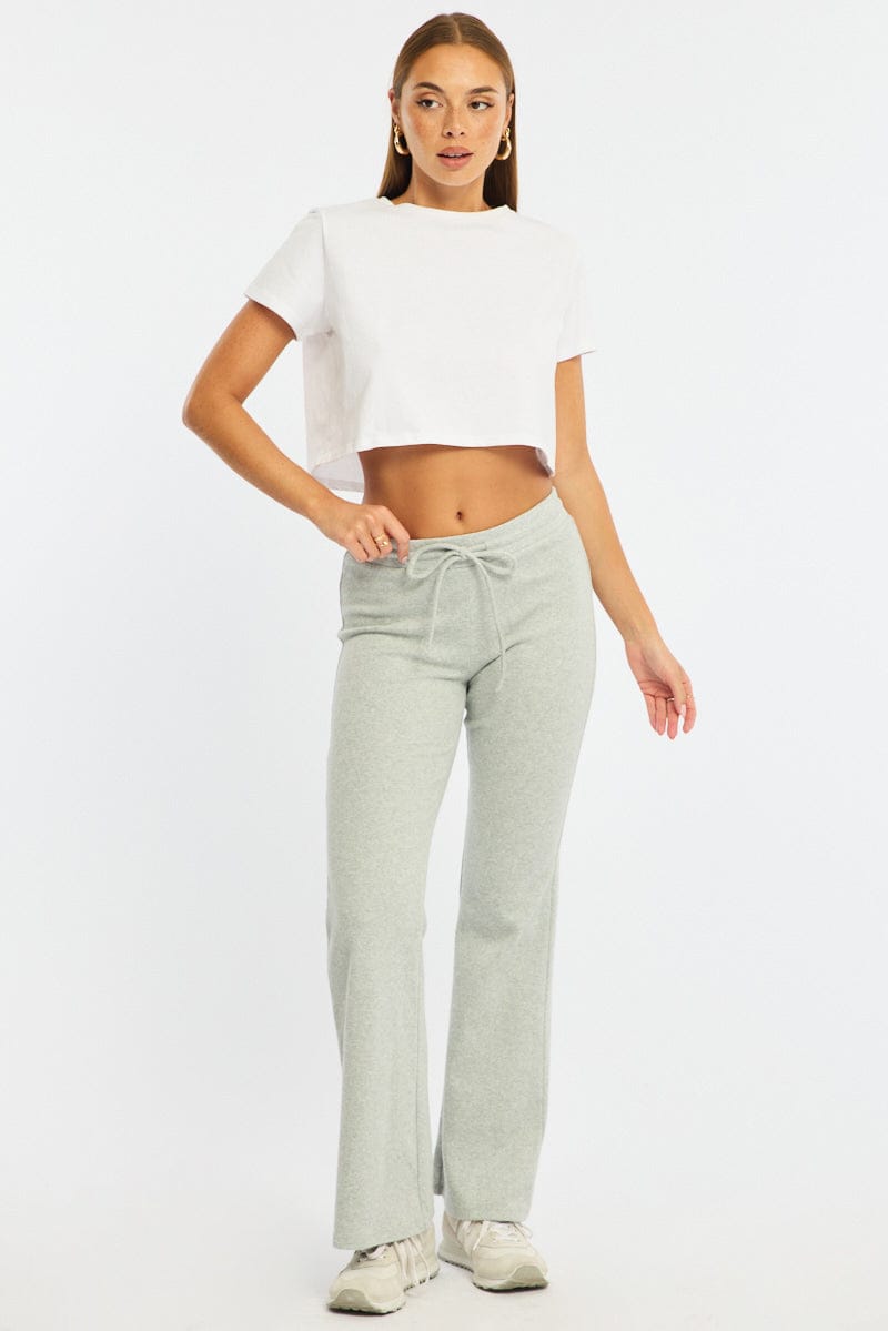 Grey Flare Leg Pants Mid Rise