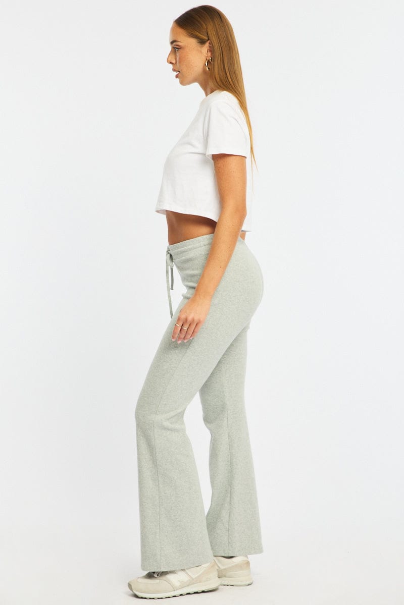 Grey Flare Leg Pants Mid Rise