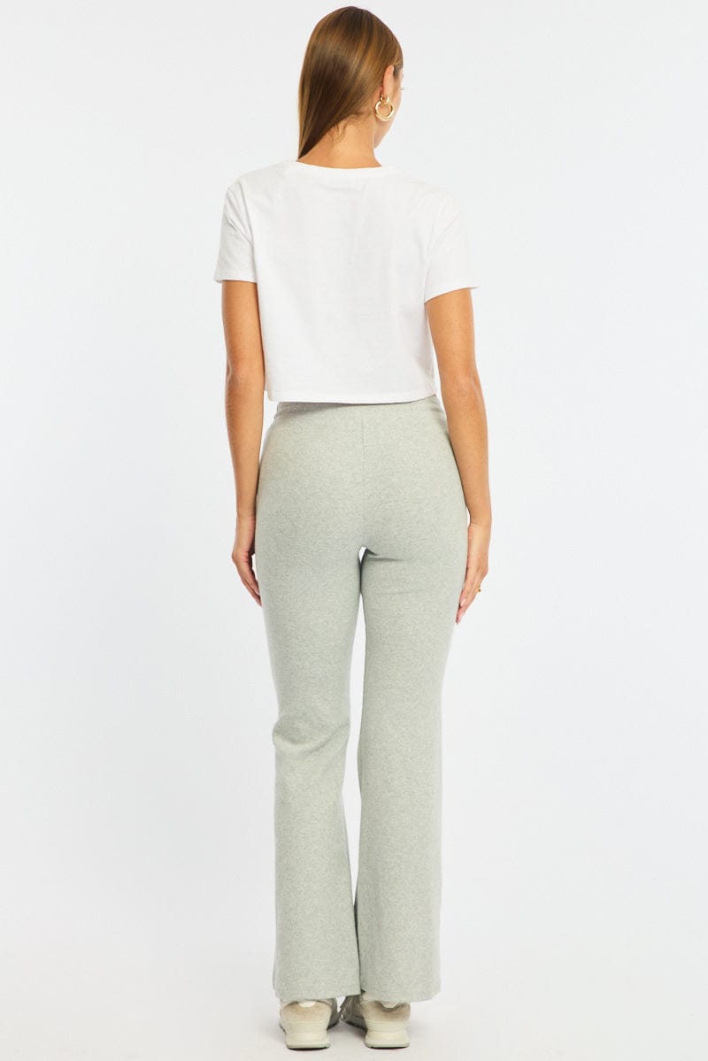 Grey Flare Leg Pants Mid Rise