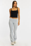 Grey Flare Leg Pants Folded Waist