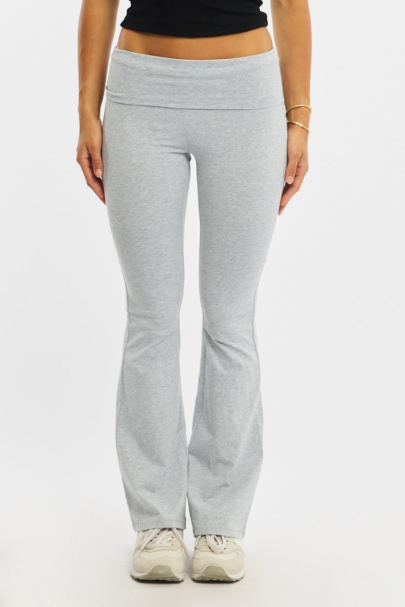 Grey Flare Leg Pants Folded Waist
