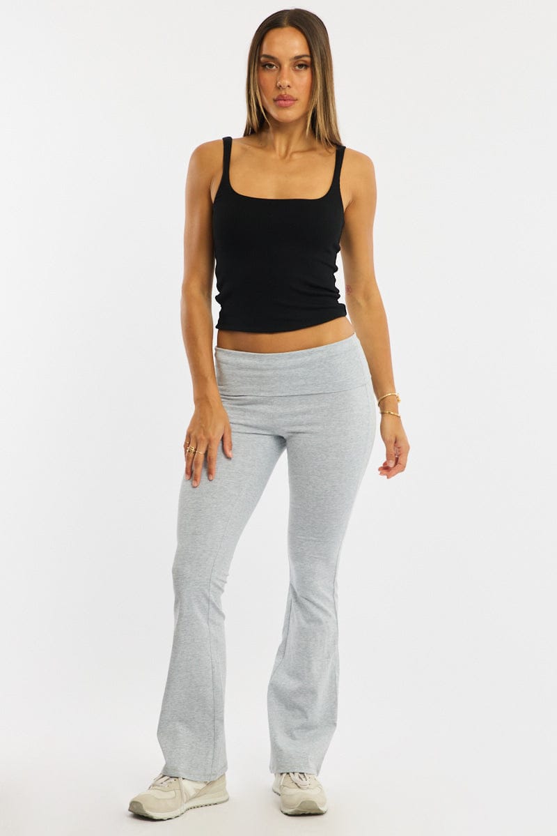 Grey Flare Leg Pants Folded Waist