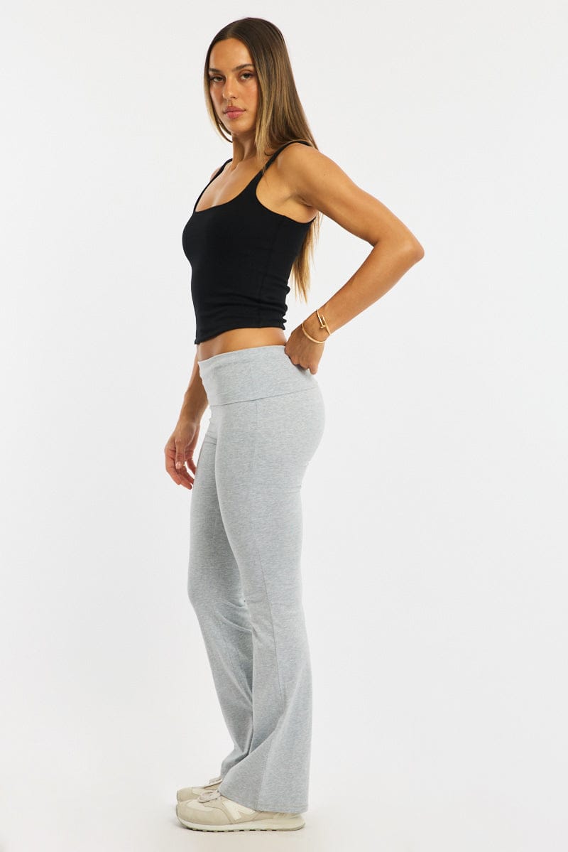 Grey Flare Leg Pants Folded Waist