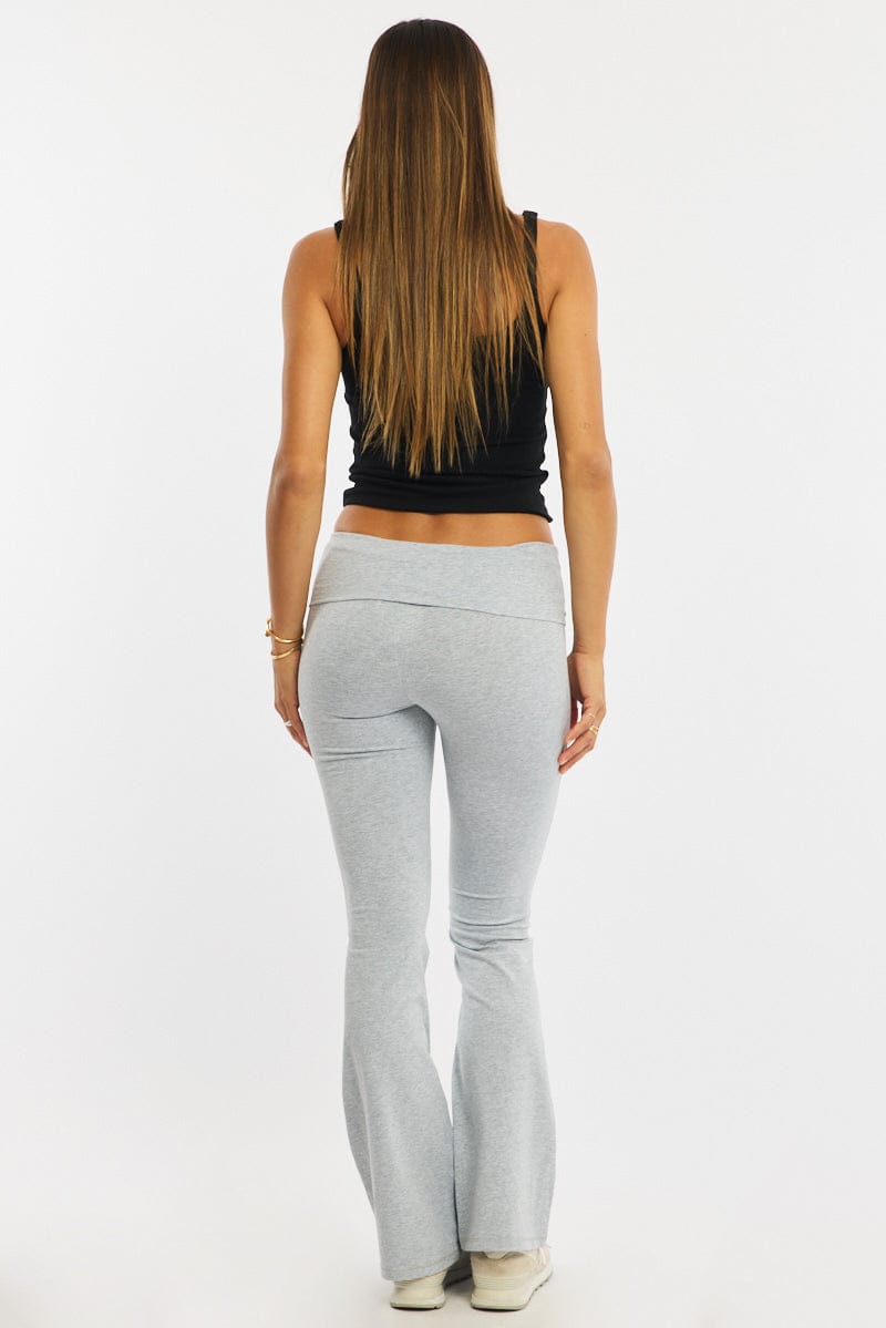 Grey Flare Leg Pants Folded Waist