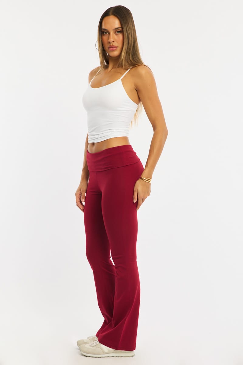 Red Flare Leg Pants Folded Waist