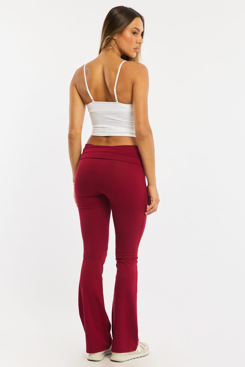 Red Flare Leg Pants Folded Waist