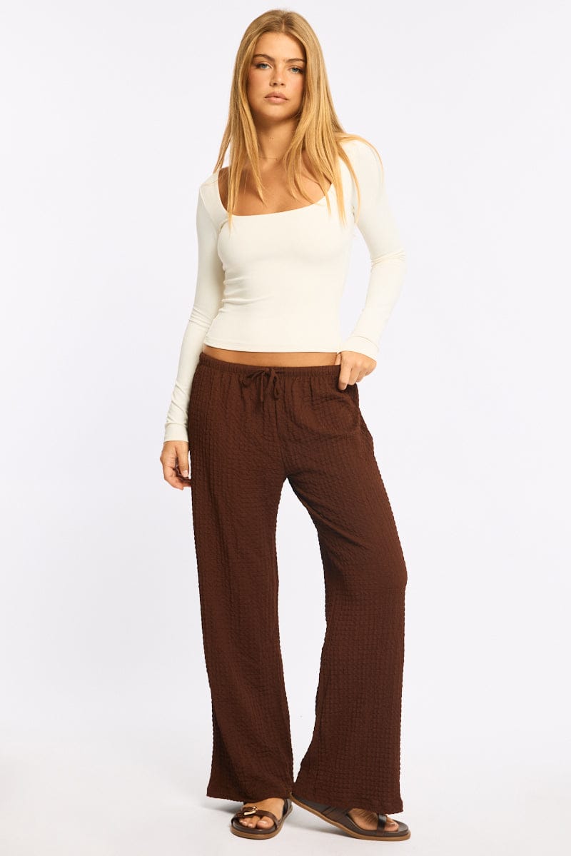 Brown Wide Leg Pants Elasticated Waist
