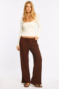 Brown Wide Leg Pants Elasticated Waist