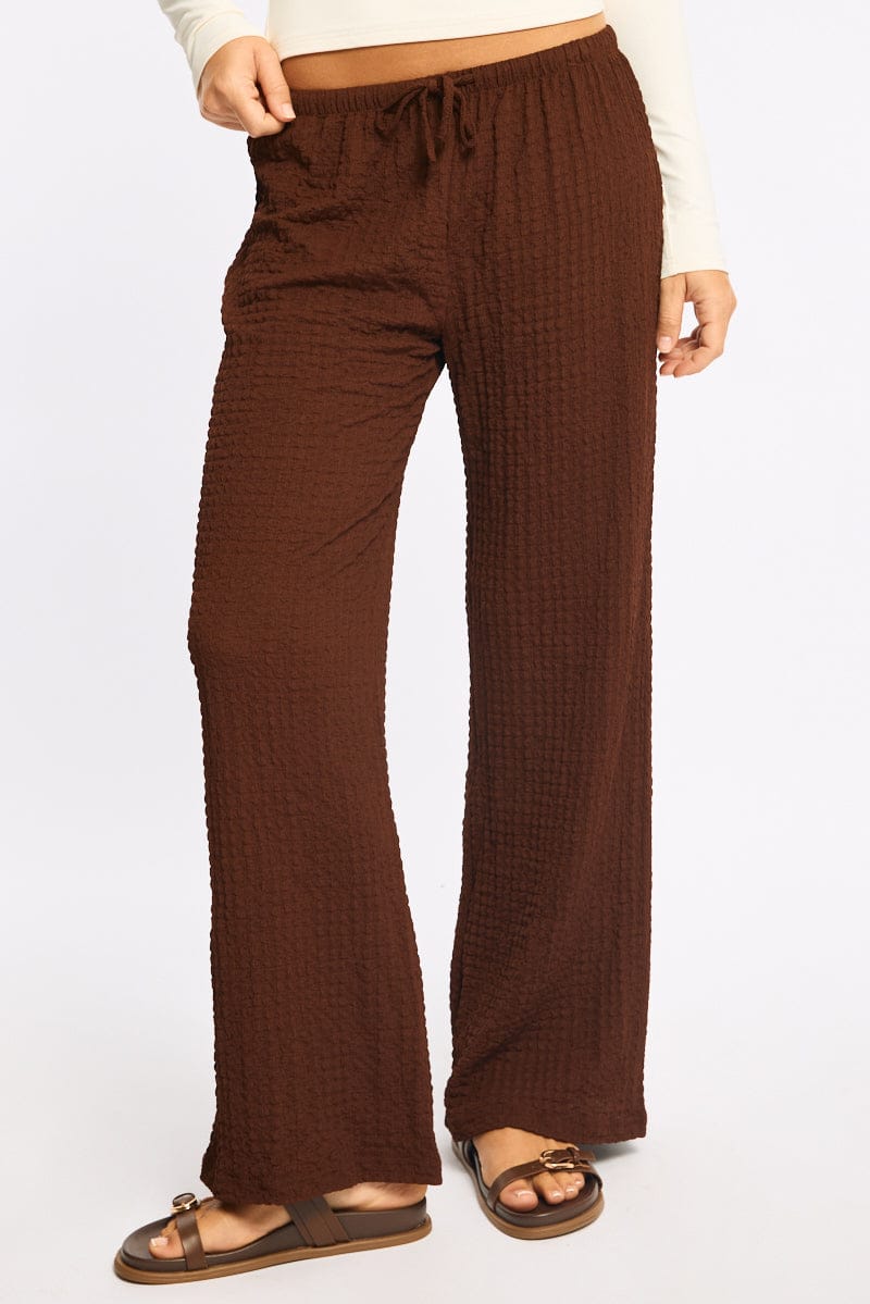 Brown Wide Leg Pants Elasticated Waist