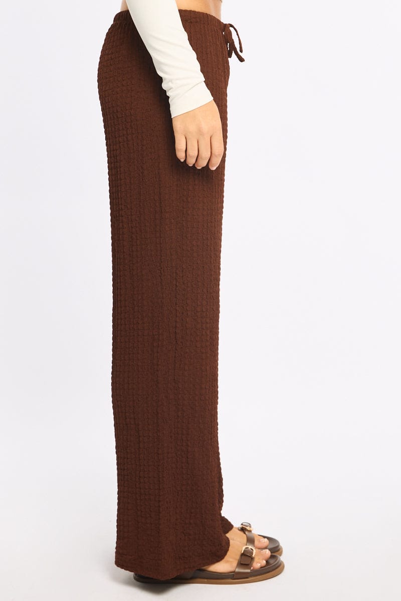 Brown Wide Leg Pants Elasticated Waist