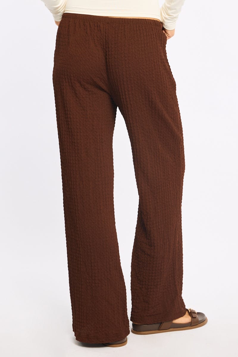 Brown Wide Leg Pants Elasticated Waist