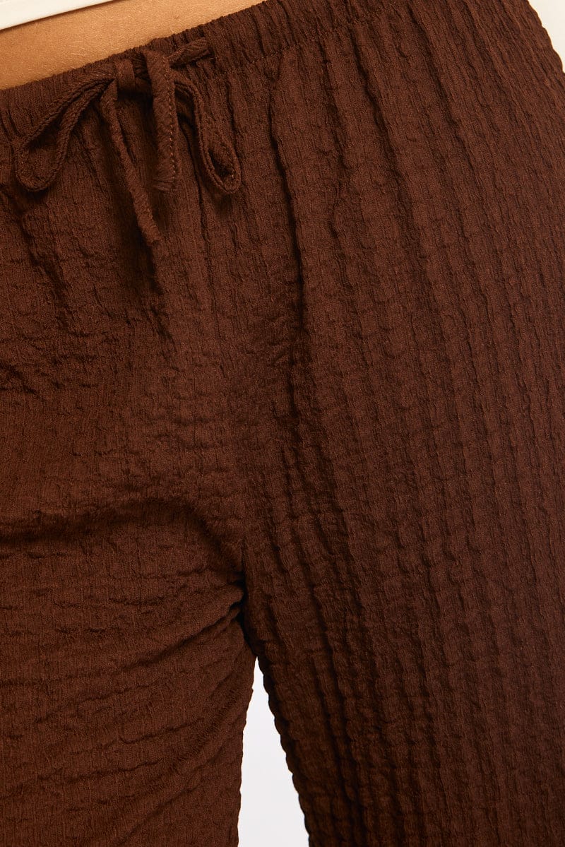 Brown Wide Leg Pants Elasticated Waist