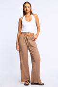 Brown Wide Leg Pants Elasticated Waist