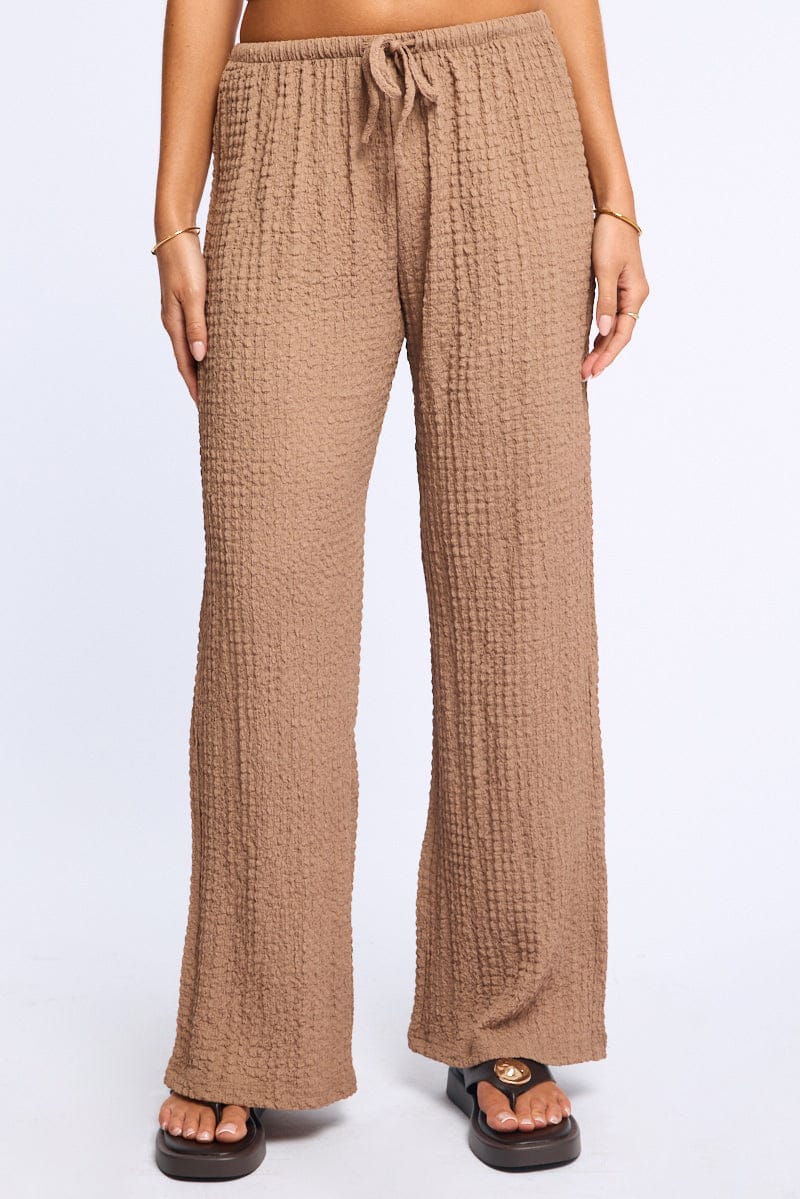 Brown Wide Leg Pants Elasticated Waist