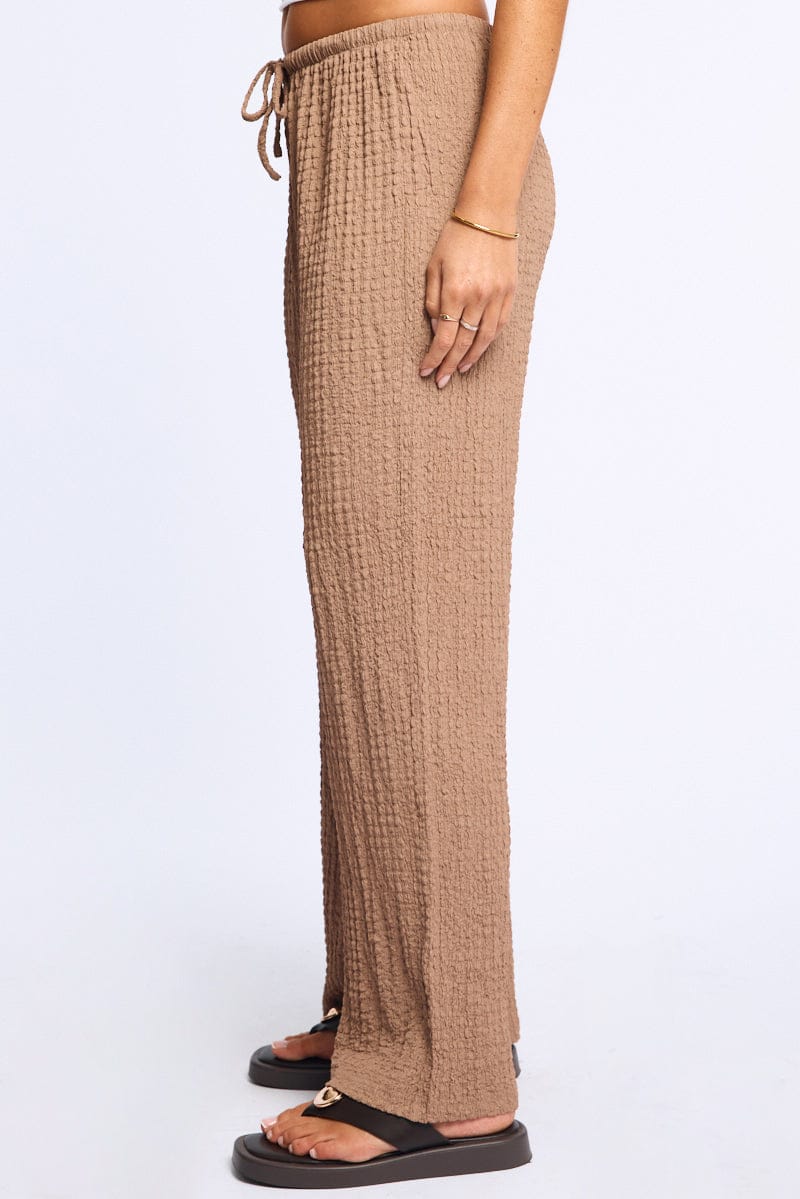 Brown Wide Leg Pants Elasticated Waist