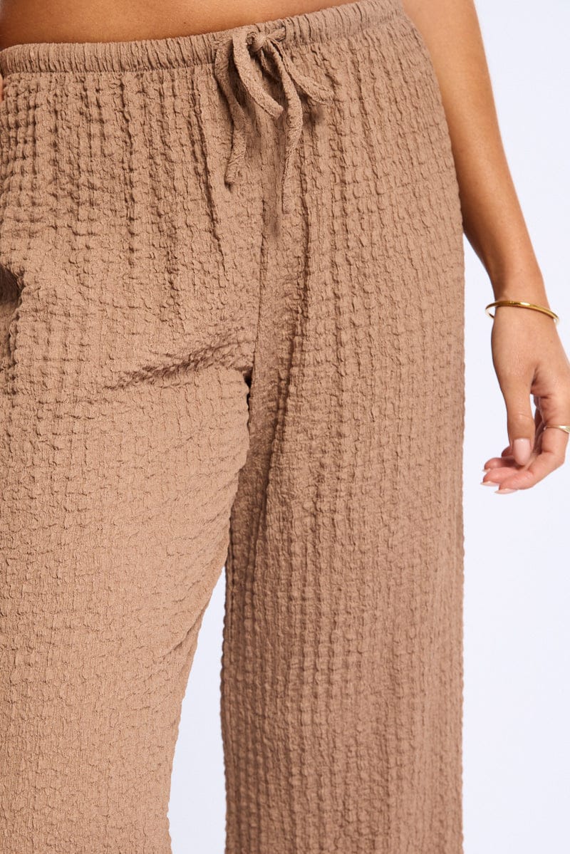 Brown Wide Leg Pants Elasticated Waist
