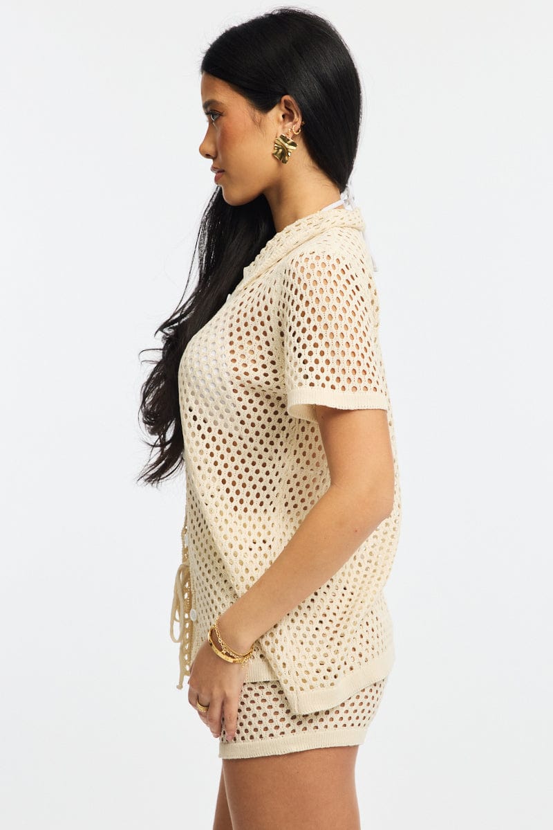 Beige Beach Cover Up Set Shirt And Shorts