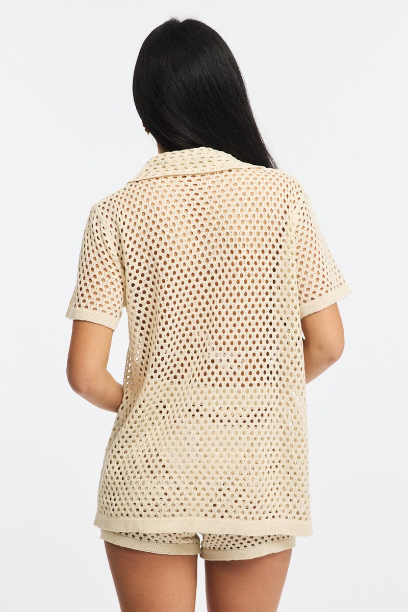 Beige Beach Cover Up Set Shirt And Shorts