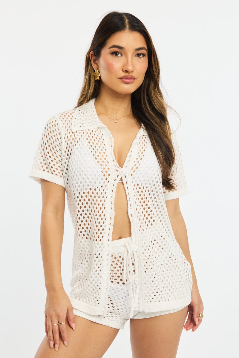 White Beach Cover Up Set Shirt And Shorts