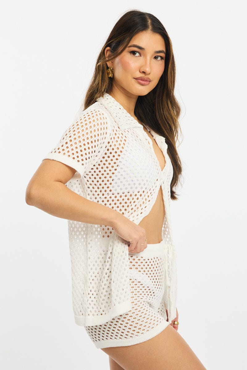 White Beach Cover Up Set Shirt And Shorts